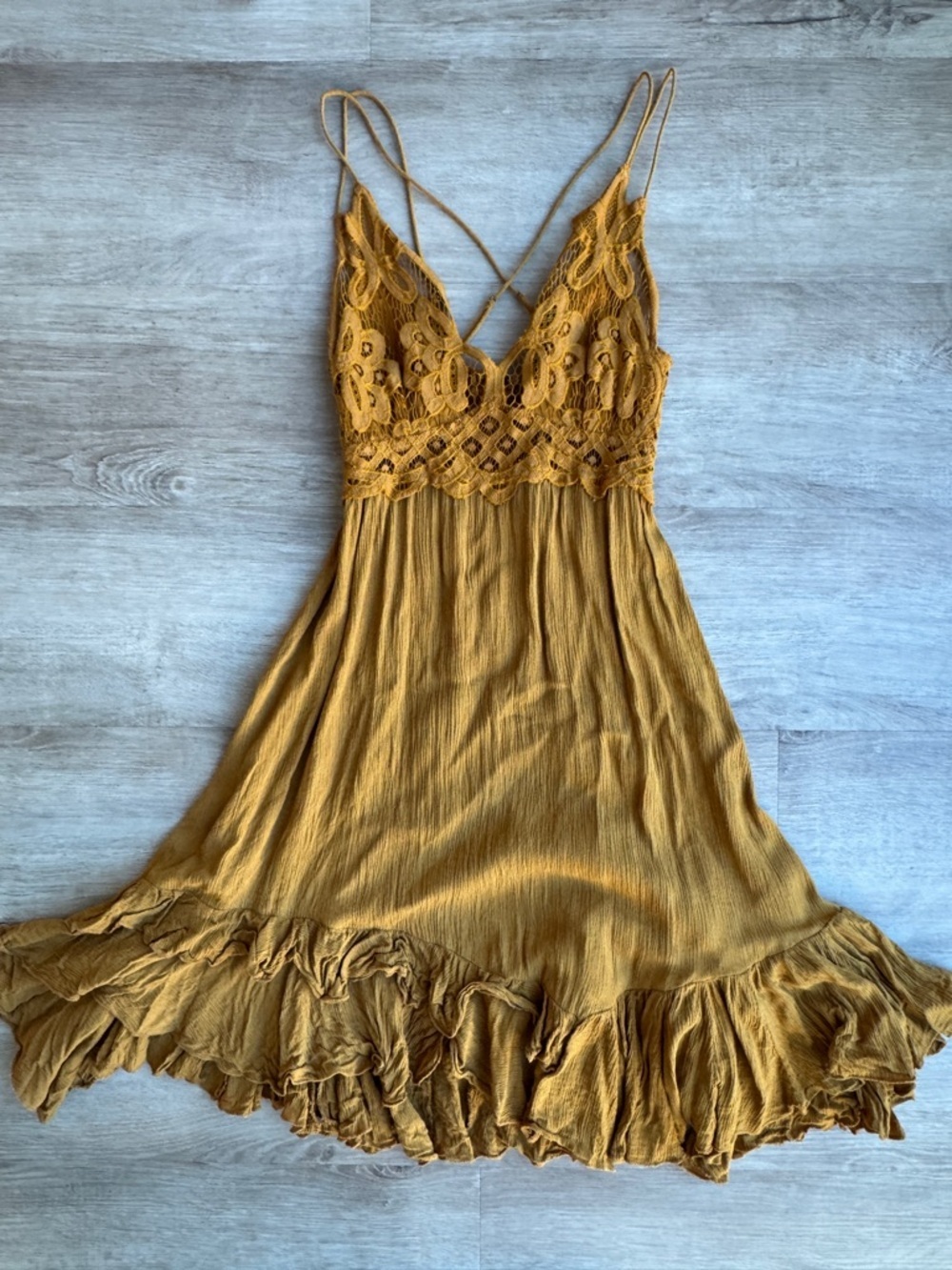Free People Womens Adella Slip Dress Golden Yellow Lace Fairy Dress XS - Picture 2 of 11